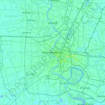 Topografische kaart Bangkok, hoogte, reliëf
