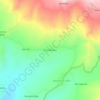 Topografische kaart Coca Enrique, hoogte, reliëf