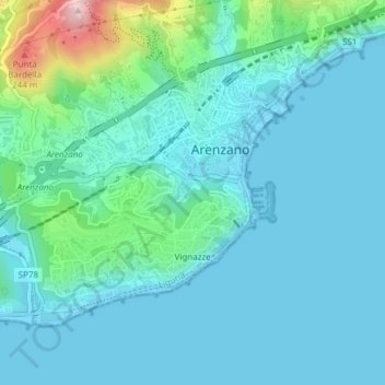 Topografische kaart Ferriera, hoogte, reliëf