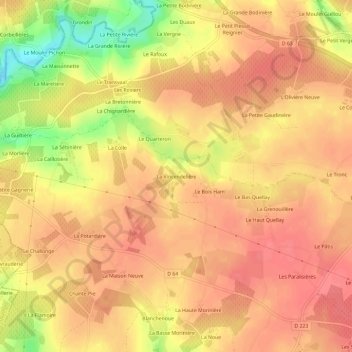 Topografische kaart La Vincendelière, hoogte, reliëf