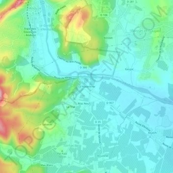 Topografische kaart La Madeleine, hoogte, reliëf