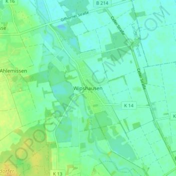 Topografische kaart Wipshausen, hoogte, reliëf