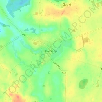 Topografische kaart Barten, hoogte, reliëf