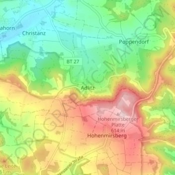Topografische kaart Adlitz, hoogte, reliëf