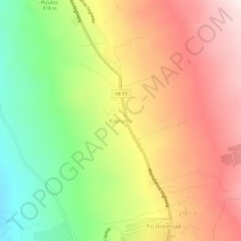 Topografische kaart Kainaliu, hoogte, reliëf