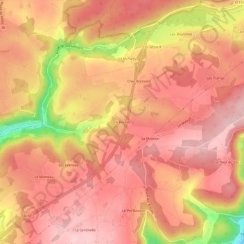 Topografische kaart Le Roulier, hoogte, reliëf
