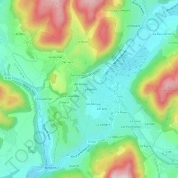 Topografische kaart La Pagère, hoogte, reliëf