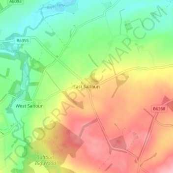 Topografische kaart East Saltoun, hoogte, reliëf