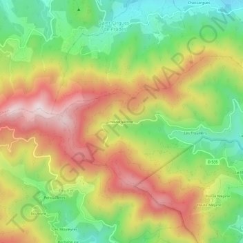 Topografische kaart Haute Valette, hoogte, reliëf