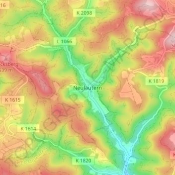 Topografische kaart Neulautern, hoogte, reliëf
