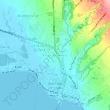 Topografische kaart Cogon Combado, hoogte, reliëf