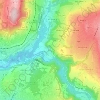 Topografische kaart Onnex, hoogte, reliëf