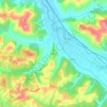 Topografische kaart Ulignano, hoogte, reliëf