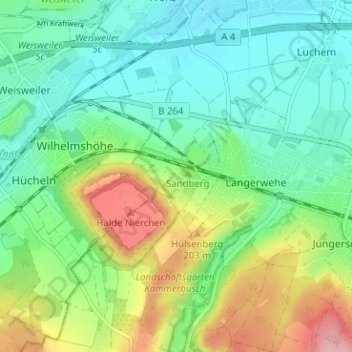 Topografische kaart Gut Merberich, hoogte, reliëf