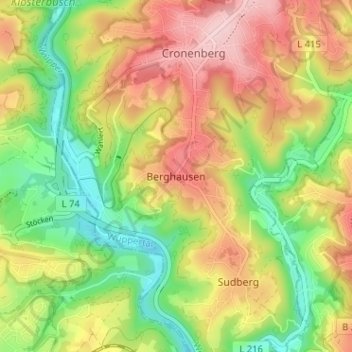 Topografische kaart Berghausen, hoogte, reliëf