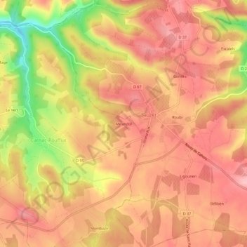 Topografische kaart Mirandol, hoogte, reliëf