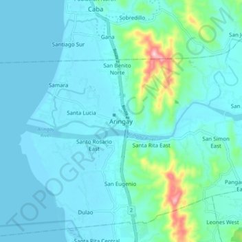 Topografische kaart Aringay, hoogte, reliëf