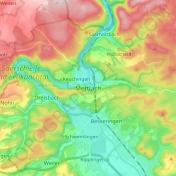 Topografische kaart Mettlach, hoogte, reliëf