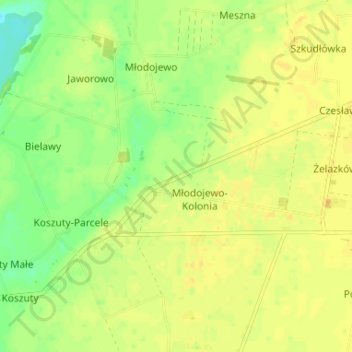 Topografische kaart Młodojewo-Parcele, hoogte, reliëf