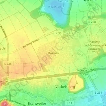 Topografische kaart Dürwiß, hoogte, reliëf