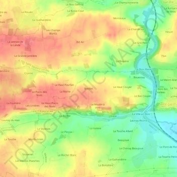 Topografische kaart Breillet, hoogte, reliëf