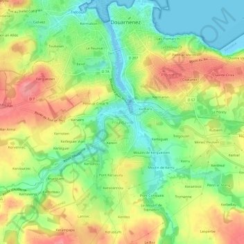 Topografische kaart Pouldavid, hoogte, reliëf