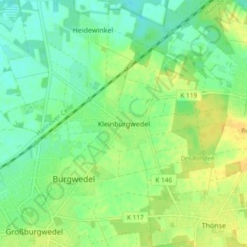 Topografische kaart Kleinburgwedel, hoogte, reliëf