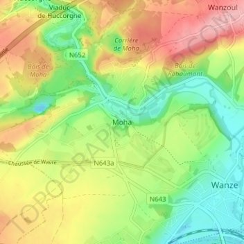 Topografische kaart Moha, hoogte, reliëf
