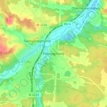 Topografische kaart Petersgmünd, hoogte, reliëf
