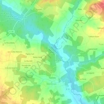 Topografische kaart Vinet, hoogte, reliëf