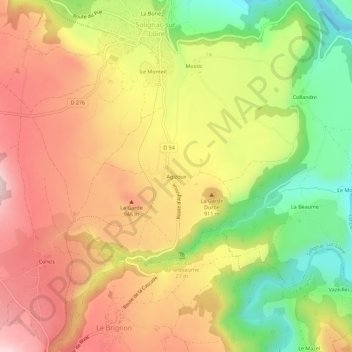 Topografische kaart Agizoux, hoogte, reliëf
