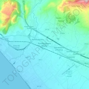 Topografische kaart Pontecagnano Faiano, hoogte, reliëf