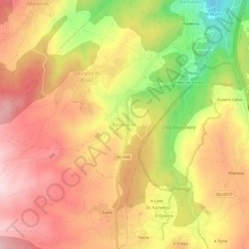 Topografische kaart Bentraces, hoogte, reliëf