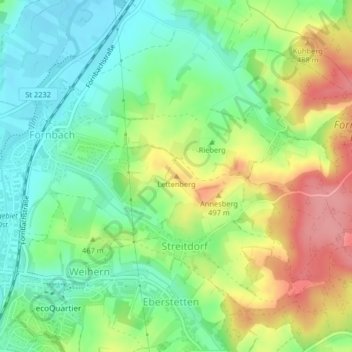 Topografische kaart Lettenberg, hoogte, reliëf