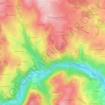 Topografische kaart Le Tillot, hoogte, reliëf