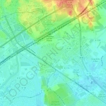 Topografische kaart Boirargues, hoogte, reliëf