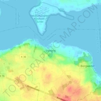 Topografische kaart Stexwig, hoogte, reliëf