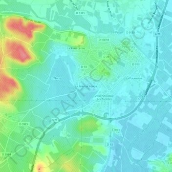 Topografische kaart La Grange Rouge, hoogte, reliëf