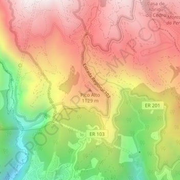 Topografische kaart Pico Alto, hoogte, reliëf
