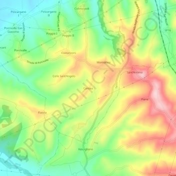 Topografische kaart Contea, hoogte, reliëf
