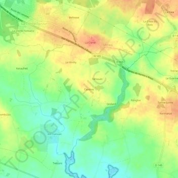 Topografische kaart Caudrec, hoogte, reliëf