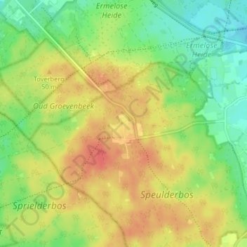 Topografische kaart Drie, hoogte, reliëf