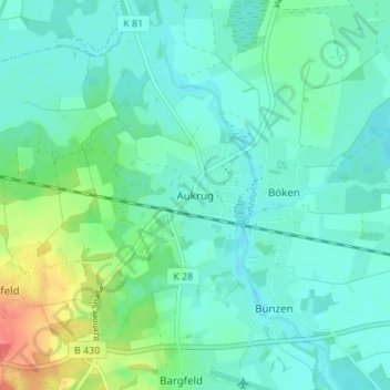 Topografische kaart Aukrug, hoogte, reliëf