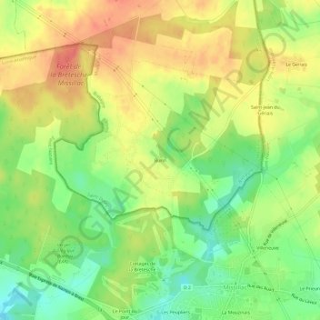 Topografische kaart Burin, hoogte, reliëf