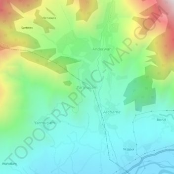 Topografische kaart Yarmuqam, hoogte, reliëf