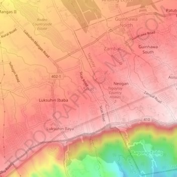 Topografische kaart Sikat, hoogte, reliëf