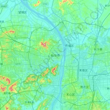Topografische kaart 长沙市, hoogte, reliëf