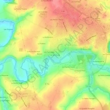 Topografische kaart Le Val d'Evre, hoogte, reliëf