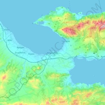 Topografische kaart Korinthe, hoogte, reliëf