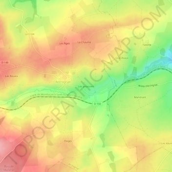 Topografische kaart Les Jarassons, hoogte, reliëf